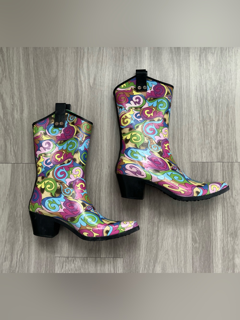 Smoky Boots Colorful Psychedelic Swirl Print Western Cowboy Boots Women’s Size 7
